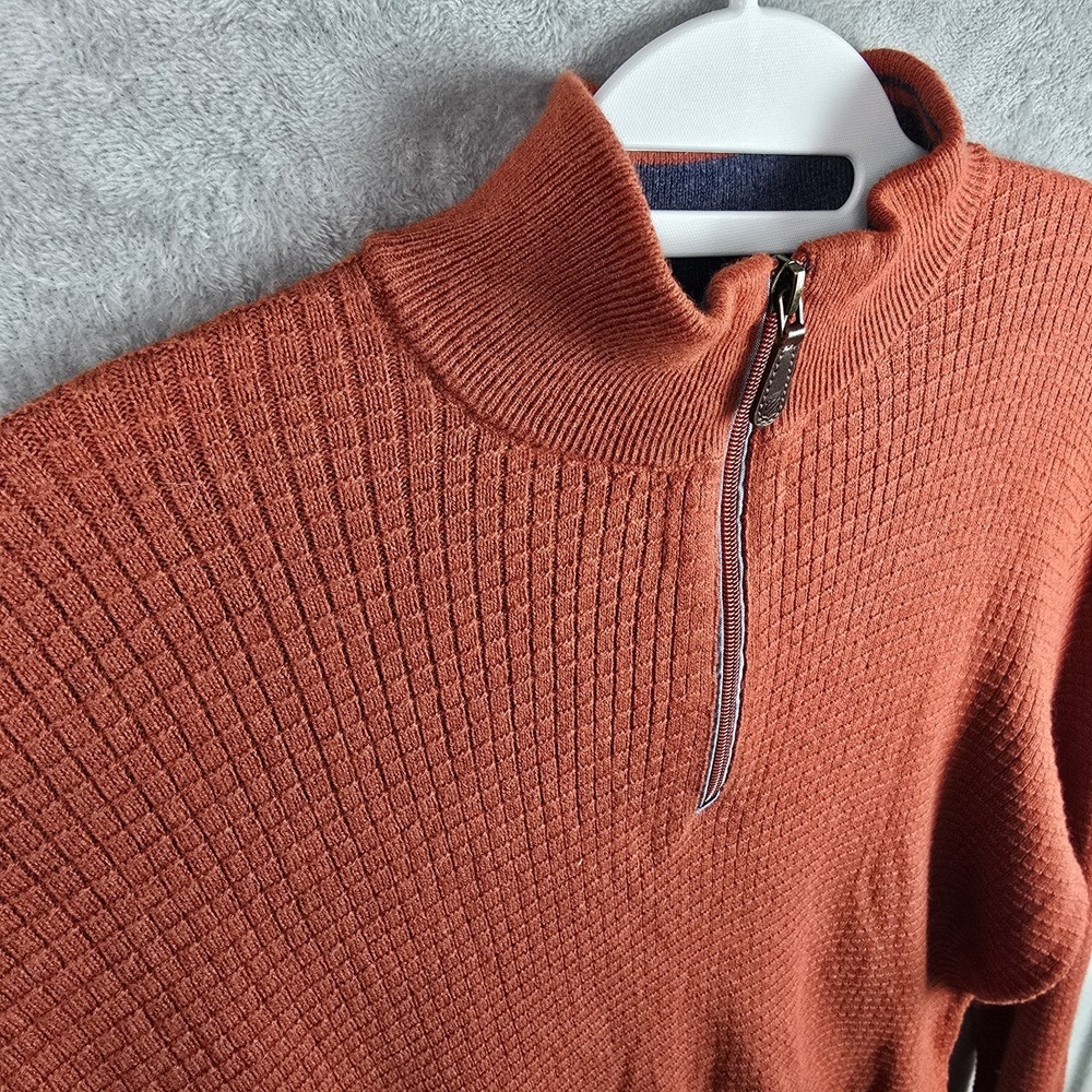 Jos. A. Bank 1905 Mens Rust Orange Cotton Wool Waffle Knit Quarter Zip Sweater L